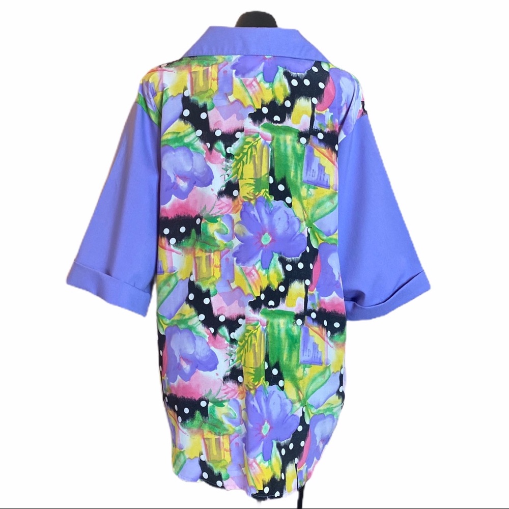 Vintage Purple Floral Print Polka Dot Button Up - Picture 4 of 16